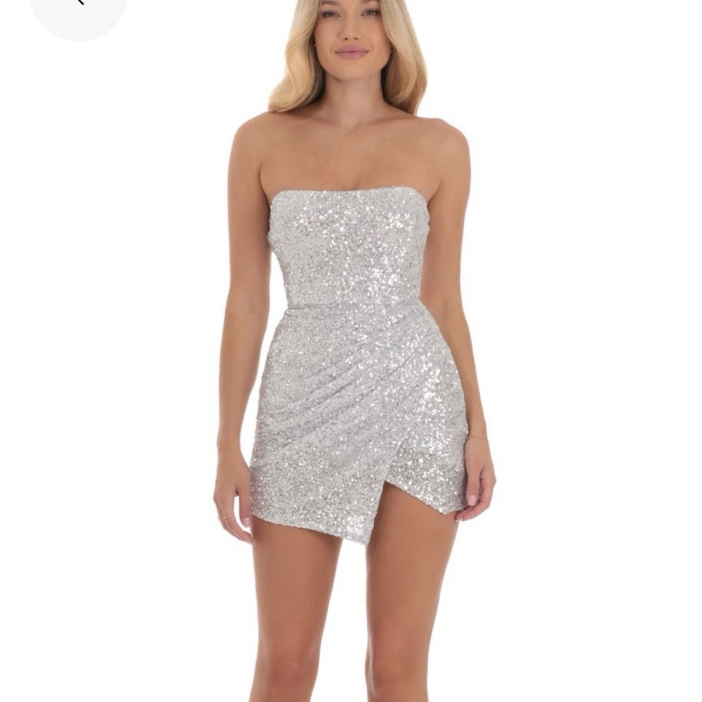 Silver Sequin Strapless Mini Dress